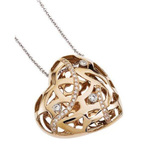 yellow gold open weave 3-d heart accented with diamonds