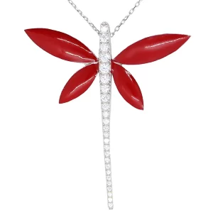 red enamel dragonfly with a long body of tapered CZs