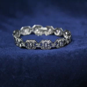 art deco link bracelet with round and marquise diamonds
