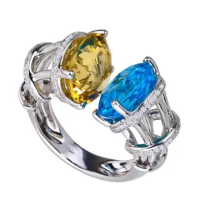 Blue Topaz and Lemon Topaz Faccia A Faccia Ring