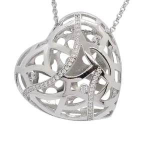 open weave 3-d large heart studded with CZs