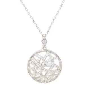 open weave flat round pendant studded with CZs