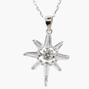 sterling silver starbust pendant with 8 points and a center CZ