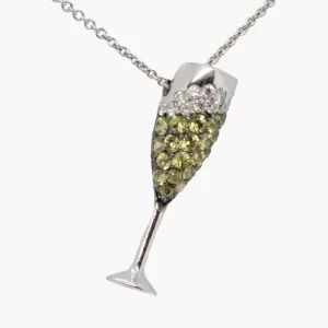 tipped champagne glass pendant studded with diamonds and yellow sapphires