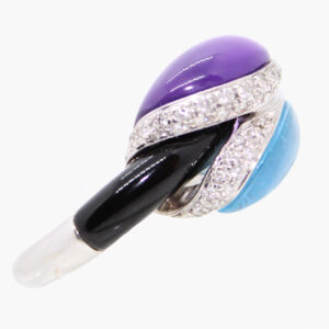 Amethyst, Blue Topaz and Diamond Ring