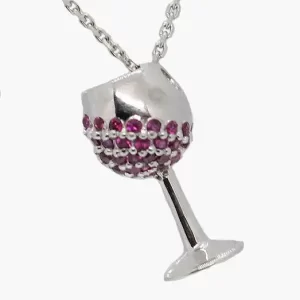 tipped white gold wine glass pendant with 25 small round rubies