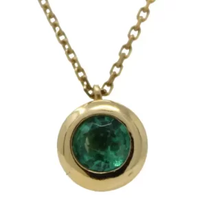 round emerald bezel set in yellow gold pendant