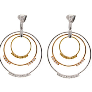 Tri-Color Gold and Diamond Circle Dangle Earrings
