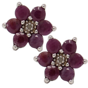 Sterling Silver with Rubies and Diamonds Earrings