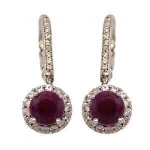 Sterling Silver Red Gemstone and CZ Dangle Earrings