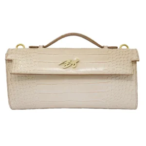 Convertible Crocodile Embossed Leather Handbag (Nocciola Sfumato)