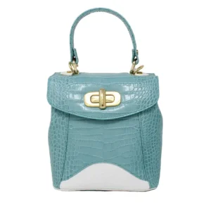 Convertible Crocodile Embossed Leather Bag (Turquoise)