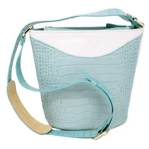 Crossbody Crocodile Embossed Leather Bag (Turquoise)