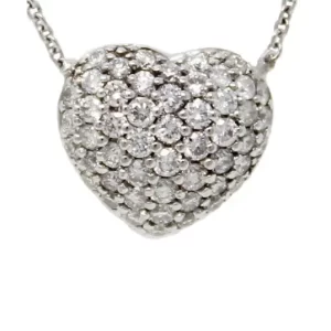 diamond cluster in a heart shaped attached to a white gold chain