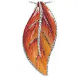 orange enamel leaf outlined in round diamonds and accented with diamonds down the center