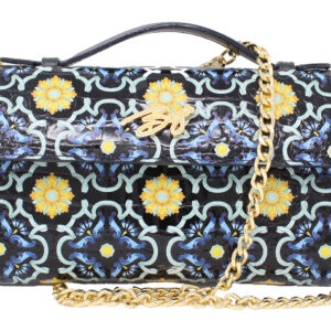 Crocodile Embossed Printed Leather Handbag (Maiolica Blue)