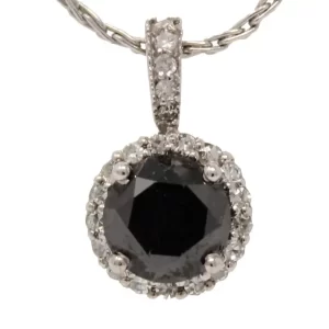 round black diamond with a diamond halo and diamond bail pendant