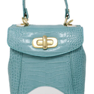 Crocodile Embossed Leather Convertible Crossbody Bag (Turquoise)