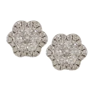 post earrings on a cluster of diamonds in a scalloped circle shape