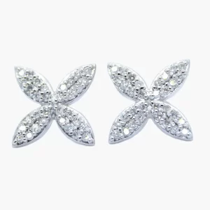post earrings of diamond clusters in the shape of 4 narrow petals