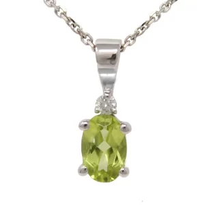 oval peridot with small diamond on bail pendant