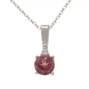 round pink topaz with small diamond on bail pendant
