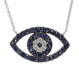 clusters of sapphires and diamonds in an evil eye shape