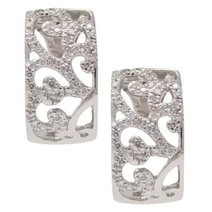 rectangular post earrings with pave diamonds in a wide filigree pattern