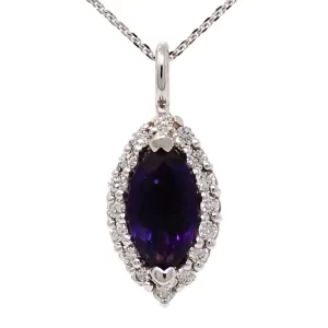 marquise amethyst with diamond halo pendant