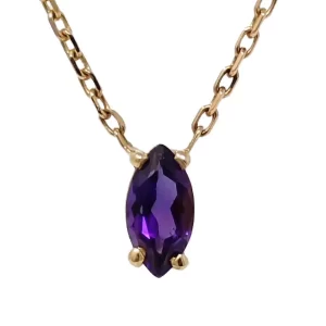 marquise amethyst set with 4 prongs and attached to a yellow gold chain