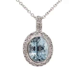 oval aquamarine with diamond halo and bail