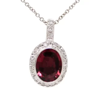 oval red tourmaline with diamond halo and bail pendant