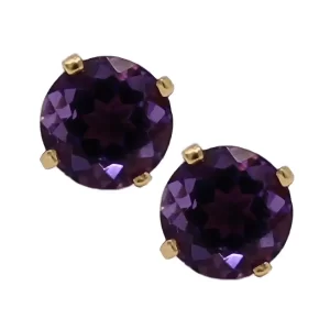 stud earrings with round purple amethyst in yellow gold