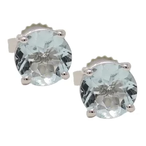 stud post earrings with round aquamarine set in 4 prongs