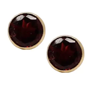 stud earrings with round bezel set red garnets