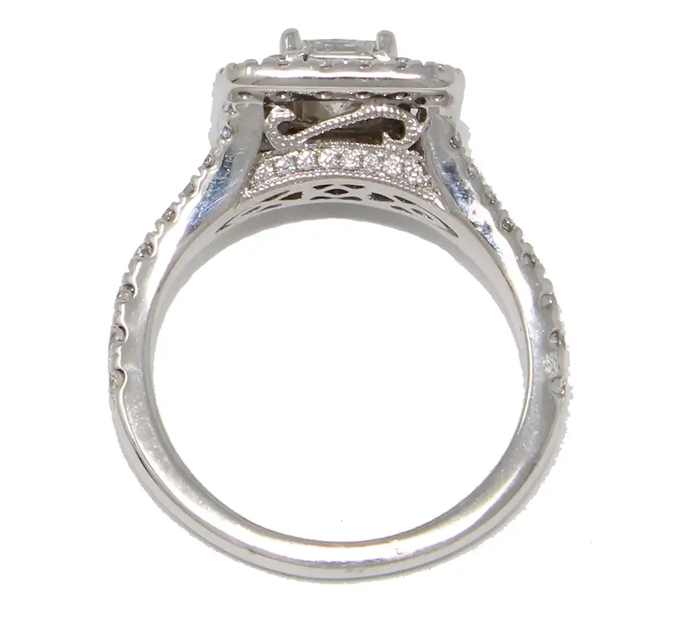 Vintage Style Princess Diamond with Diamonds in Double Halos - Image 2