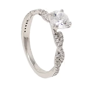 semi-mount with diamonds accenting a twisted shank; ready for a 1-carat center stone