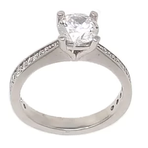 semi-mount with accent diamonds channel set in the shank; ready for a 1-carat round center stone