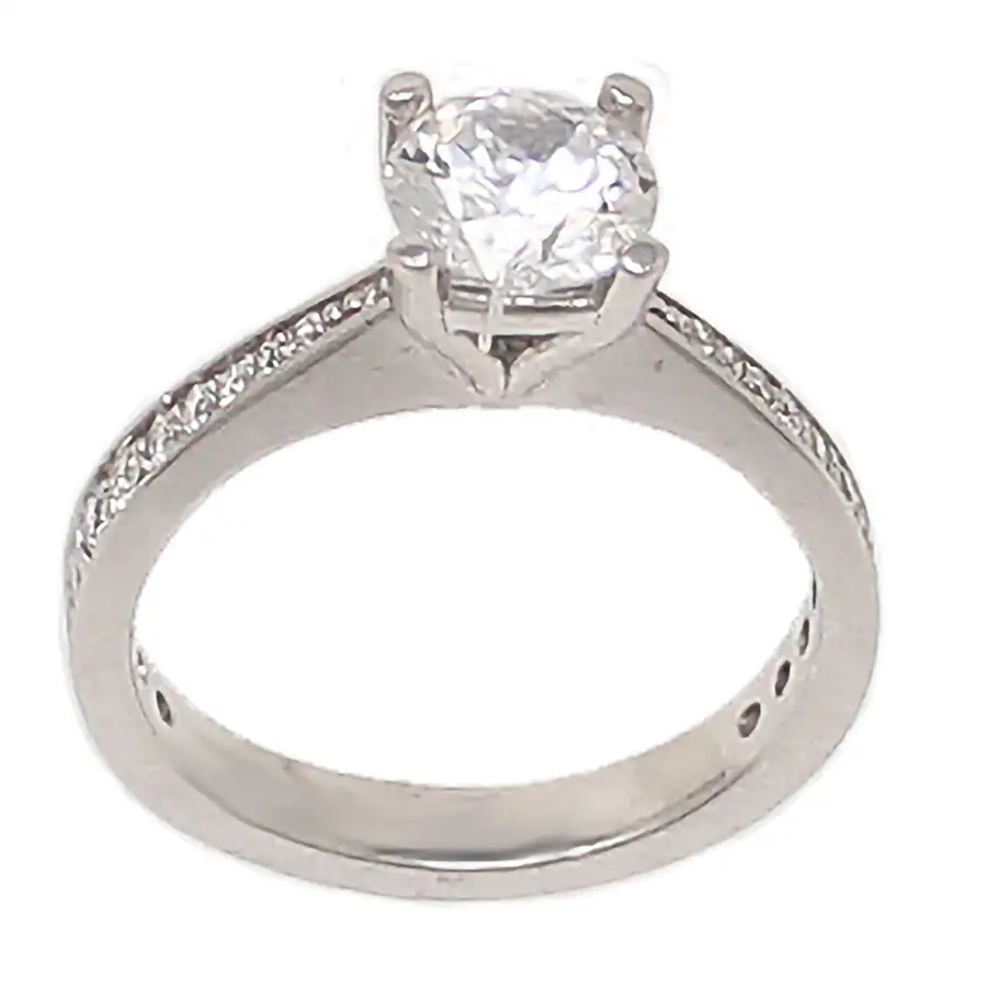 semi-mount with accent diamonds channel set in the shank; ready for a 1-carat round center stone