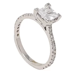 semi-mount with diamonds accenting the shank; ready for a 1-carat princess center stone