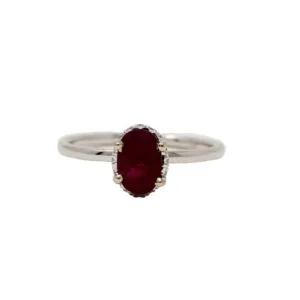 14KT W/G engagement ring with 1.08ct Ruby with a hidden halo of round .12cttw diamonds