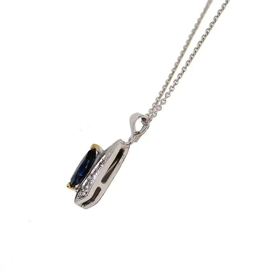 Pear-Shaped Necklace with Marquis Sapphire and Diamond Halo - Image 2