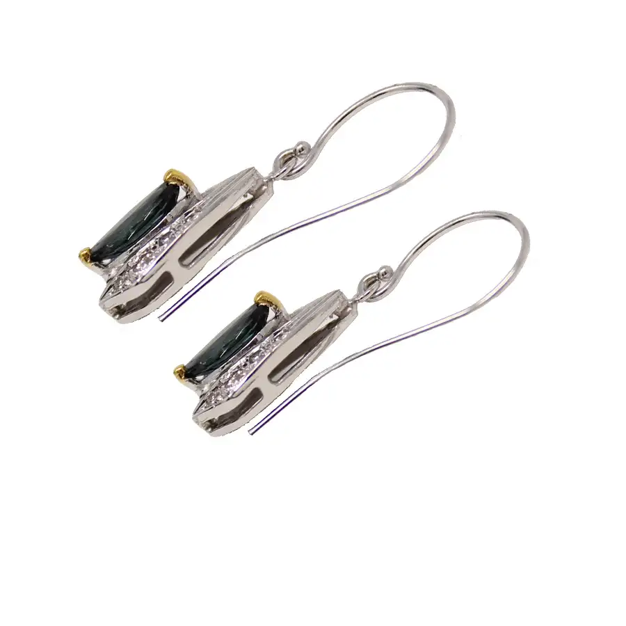 Pear-Shaped Earrings with Marquis Sapphires with Diamond Halos - Image 3