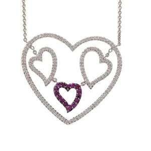 diamond symmetric heart surrounding 3 playful hearts. Outer and 2 inner hearts are outlines in white diamonds. One inner heart is outlined in pink diamonds.